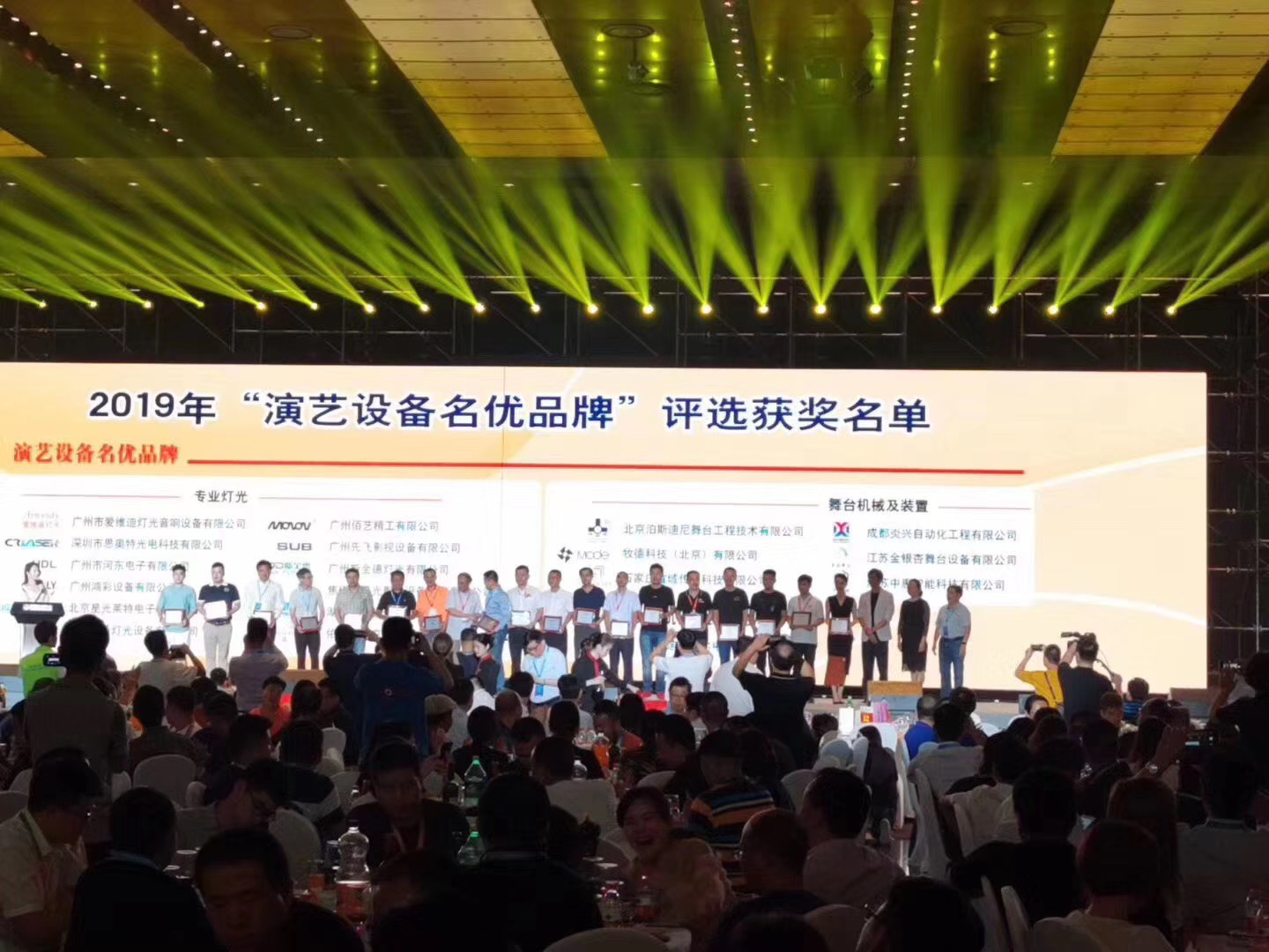 我司获2019年“演艺设备名优品牌” 舞台机械及装置奖 